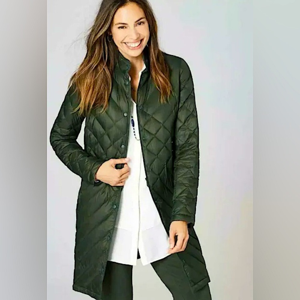 J. Jill *never worn* Down Side Snap Puffer Coat Jacket Hunter Green